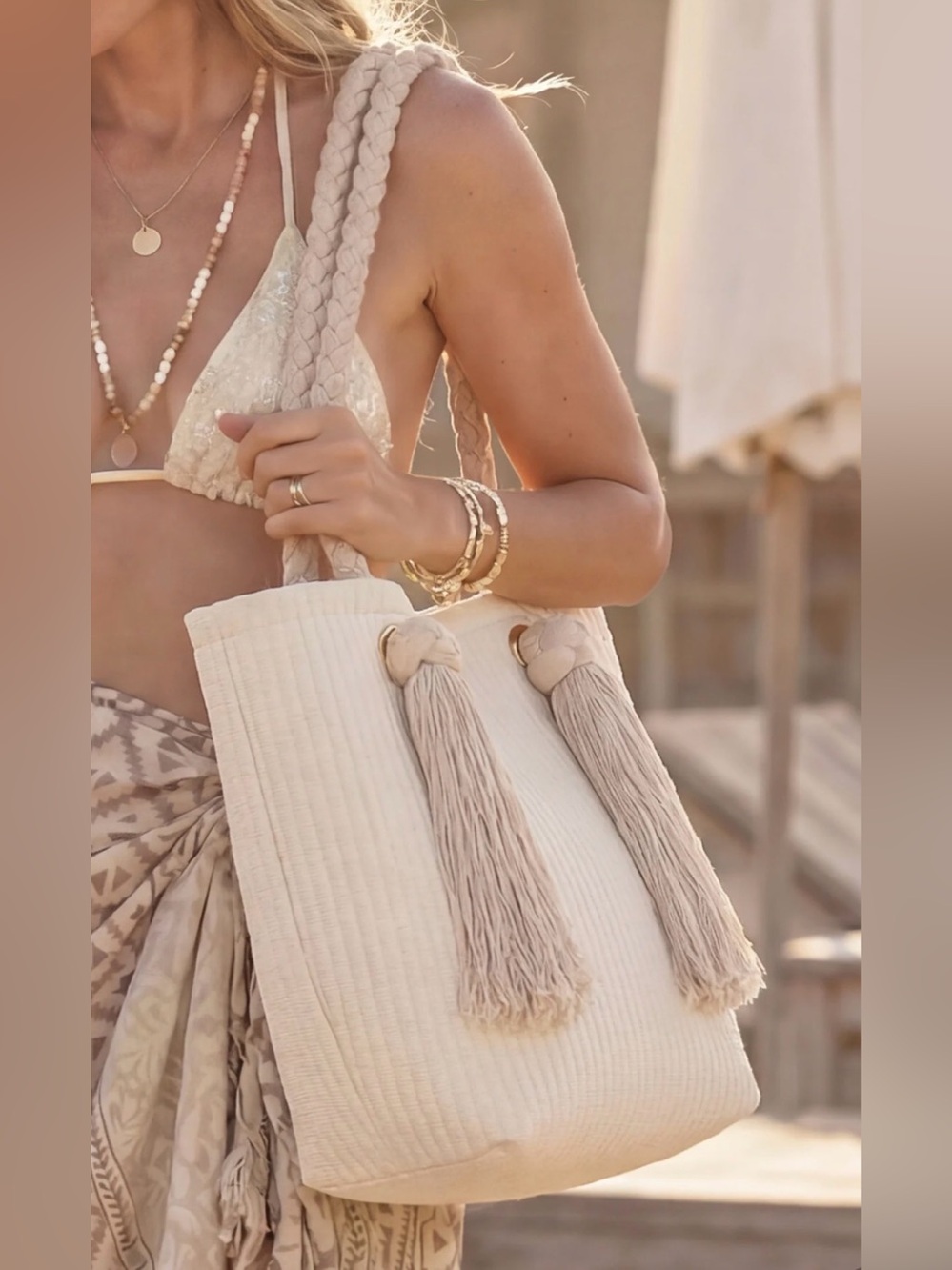 IBIZAMODE MIRI MIRANZA BOHO BEACH BAG - BNWT - IVORY